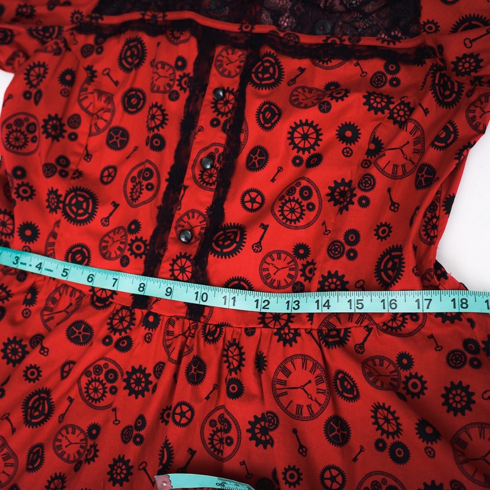 Whimisigoth Hot Topic Clock Lace Red Black Bright Dress XL - Picture 15 of 16